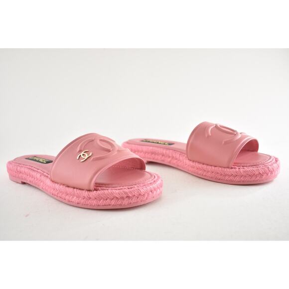 Chanel 23C Pink Lambskin Leather CC Logo Slide Sandal Slip Espadrille Flat 42 - Picture 3 of 15